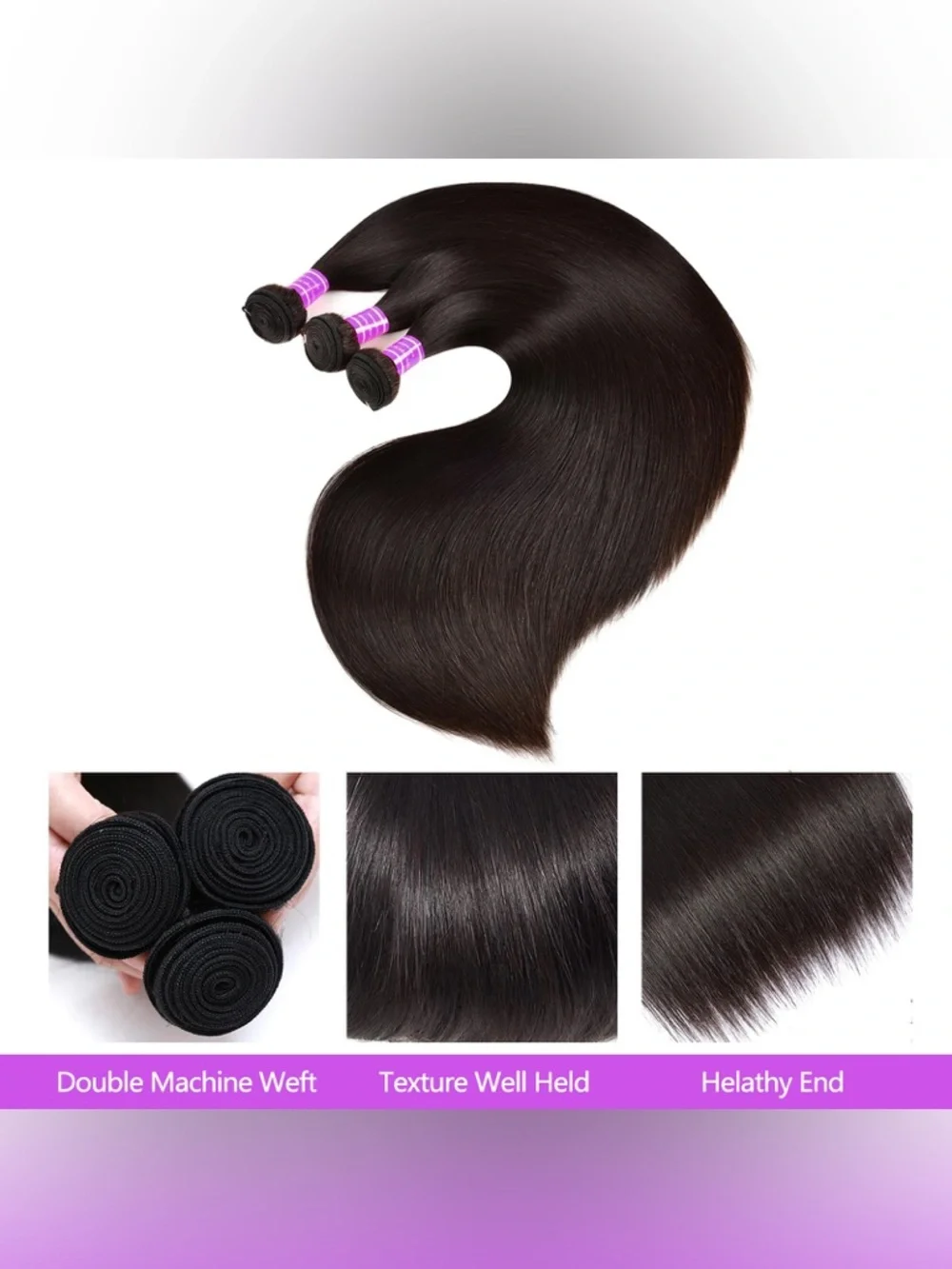 HUMAN HAIR 4 Black Straight Hair Bundles - Sleek Natural Shine